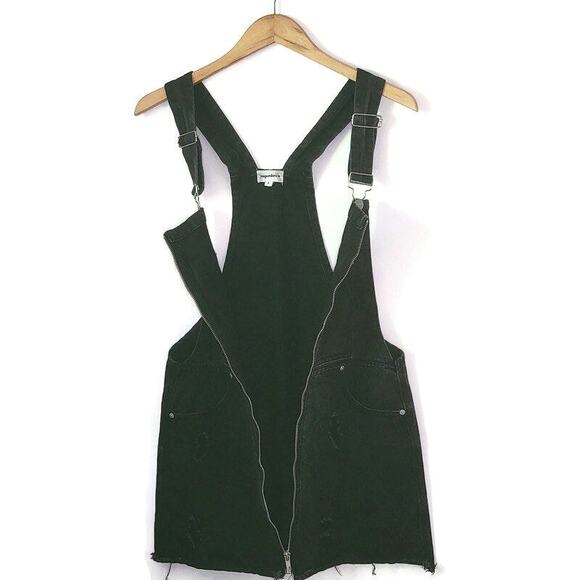 Superdown Revolve Black Denim Ripped Distressed Overall Mini Dress Zip Front S - Picture 8 of 15